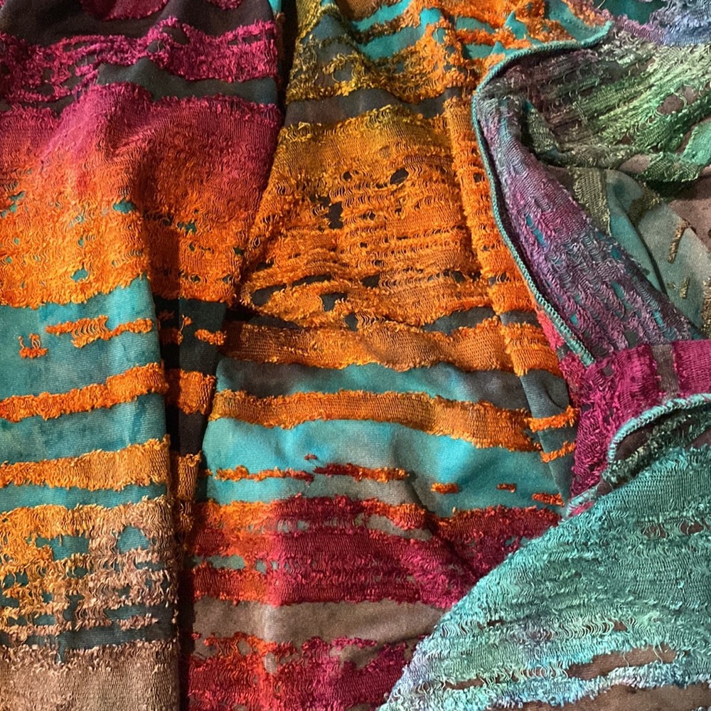 Ali Miles Blouse Womens Small Textured Cowl Neck Top Colorful Fall Unique Artsy - Picture 8 of 8